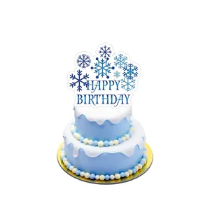Blue snowflake Happy Birthday cake topper for winter wonderland theme party decorations
