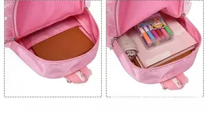 Pink dance backpack interior display showing large capacity for books and accessories