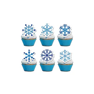 Blue and white snowflake cupcake toppers set for winter wonderland theme party decorations