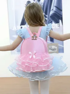 Girls Pink Ballet Dance Bag Kids Princess Backpack With Bowknot Tulle Ruffles Large Capacity School Bag Gift For Toddler
