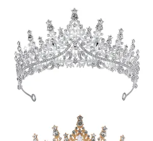 Detailed view of luxury silver and gold crowns with intricate rhinestone crystals