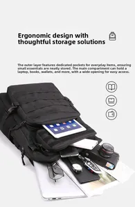 Detail view of tactical backpack interior with laptop compartment and spacious storage