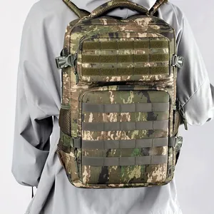 Men's large capacity tactical camo backpack with MOLLE system and durable nylon fabric