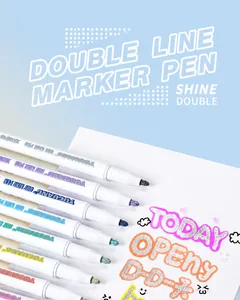 Close-up of double line outline pens showing fine tips and shimmering silver metallic ink