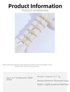 Detailed view of S925 sterling silver rings with gold plating and zircon stone accents