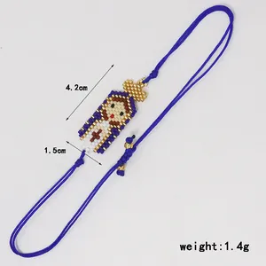 Handmade Miyuki bead bracelet featuring a Virgin Mary design on an adjustable blue cord