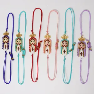 Set of 6 colorful handmade Miyuki bead bracelets featuring Virgin Mary woven designs