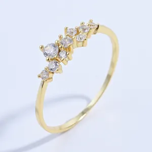 Elegant S925 sterling silver 18K gold plated ring with sparkling clustered zircons