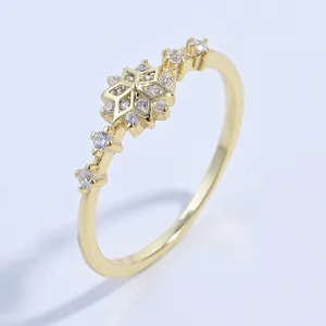 Elegant 18K gold plated snowflake ring featuring sparkling micro-pave cubic zirconia