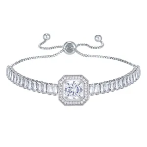 Bracelet bolo en argent avec zircon baguette et fermeture à chaîne réglable