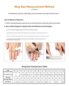 Size guide for interlocking rings showing circumference and diameter in US and HK scales