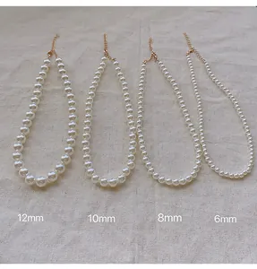 Comparison of four pearl necklaces showing bead diameters of 6mm, 8mm, 10mm, and 12mm