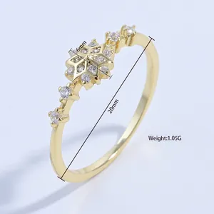 Detail shot of 18K gold plated snowflake ring with cubic zirconia inlay measurements