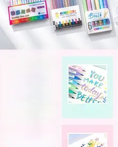 Detailed view of 1.0mm dual-line outline markers and metallic glitter pen nibs