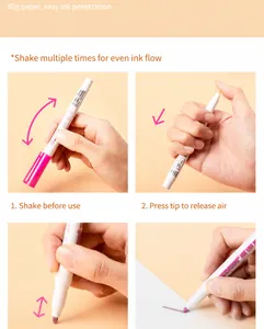 Step-by-step guide for double line outline markers showing shaking and pressing steps