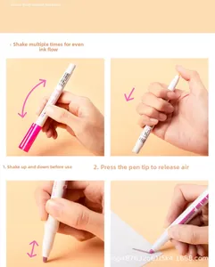 Step-by-step guide for double line outline markers showing shaking and pressing steps