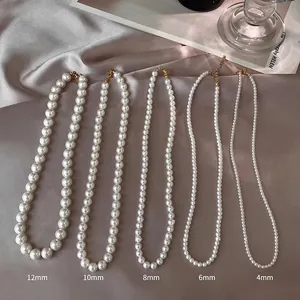 Elegant White Round Imitation Artificial Pearl Necklace For Women Fashion Gold Plated Clasp Adjustable Chain Choker Jewelry Gift