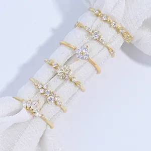 925 Sterling Silver Zircon Ring For Women 18K Gold Plated Flower Snowflake Crown Stackable Minimalist Fashion Finger Jewelry