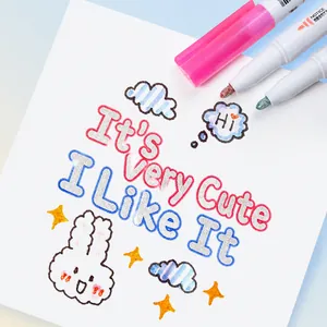 Double line metallic outline markers in 12 colors for artistic drawing and DIY crafts