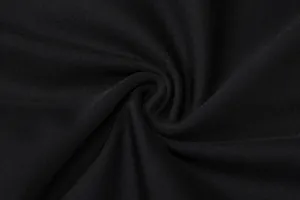 Macro shot of high-quality black knitted fabric with a soft spiral texture and fine weave