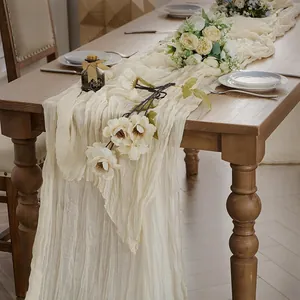 Bohemian Wrinkled Cheesecloth Table Runner Rustic Gauze Tablecloth For Wedding Reception Party Banquet Home Dining Table Decor