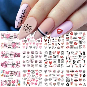 Détails de 12 autocollants d'ongles avec cœurs, roses et silhouettes pour la Saint-Valentin