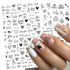 Adesivi per Nail Art 3D Autoadesivi Cuore Lettera Fiore Personaggio Manga Line Art Decalcomanie per Manicure Fai-da-te Decorazione Unghie Donna
