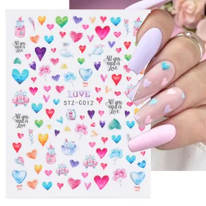 Adesivi per Nail Art di San Valentino Multicolore Cuore Fiocco Fiore Lettere Decalcomanie per Unghie Autoadesive per Donna Decorazione Manicure
