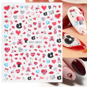 Adesivi per unghie San Valentino con cuori rossi e fiori per manicure STZ-C015