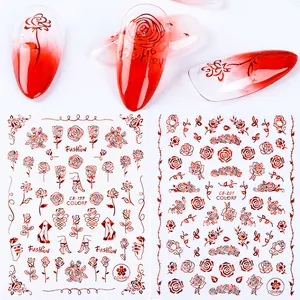 Adesivi per unghie con rose rosse metallizzate e cuori motivi moda CB-199