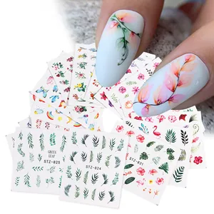Detail of floral and tropical leaf nail art stickers featuring STZ-824 butterfly designs