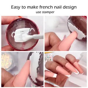 Pasos para diseño de uñas francesas con sello de silicona y esmalte rosa y blanco