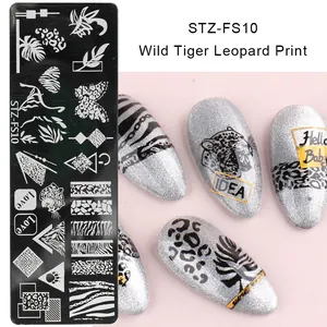 Détail de la plaque de stamping nail art STZ-FS10 avec motifs tigre et léopard
