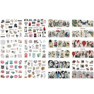 Lot de 12 autocollants pour ongles au style vintage avec fleurs et motifs rétro