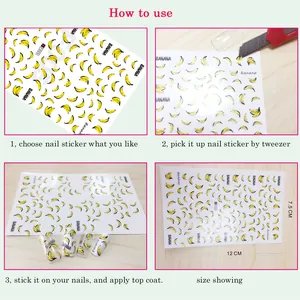 Adesivi per unghie a tema banana 12x7,5cm con istruzioni d'uso dettagliate incluse