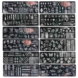 Détails du lot de 12 plaques de stamping pour ongles aux motifs floraux et géométriques