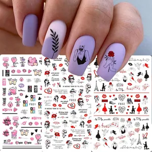 Adesivi per unghie con disegni di tigri, cuori e rose per nail art fai-da-te creativa