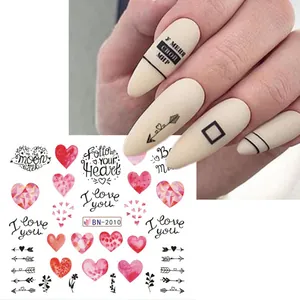 Stickers nail art BN-2010 avec motifs cœurs et roses pour manucure de la Saint-Valentin