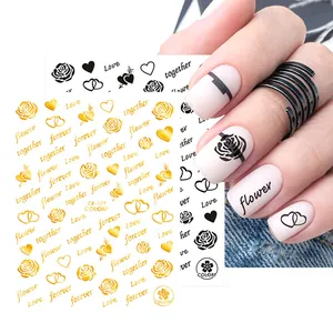 Valentine's Day Nail Art Stickers Rose Flower Heart English Letter Adhesive Decals For DIY Manicure Women Beauty Decoration