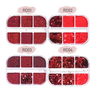 Set de purpurina y lentejuelas para uñas en tonos rojos festivos para manicura DIY