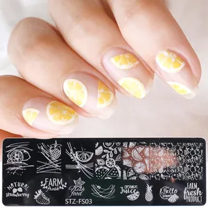 Plaque de stamping nail art fruits d'été avec motifs citron et gravures en métal