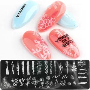 Plaque de stamping pour ongles STZ-FS02 avec motifs floraux et géométriques