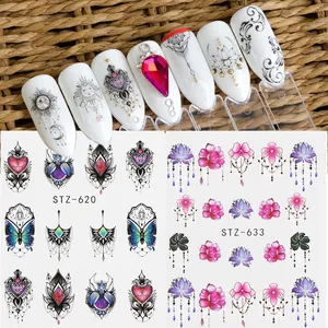 Adesivi per Unghie a Trasferimento d'Acqua Mandala Floreale Boho Sole Luna Acchiappasogni Geometria Decalcomanie per Unghie Donna Decorazione