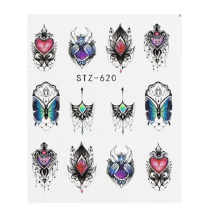 Adesivi per nail art con fiori colorati, cuori e motivi mandala, modello STZ-620