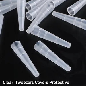 Macro detail of clear silicone tweezer protective covers with anti-slip threaded texture