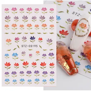 Detailansicht der Blumennagelaufkleber STZ-CS195 mit bunten Blüten und Goldfolien-Akzenten