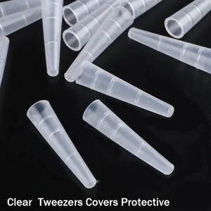Set of clear silicone protective covers for eyelash tweezers tips with spiral grip