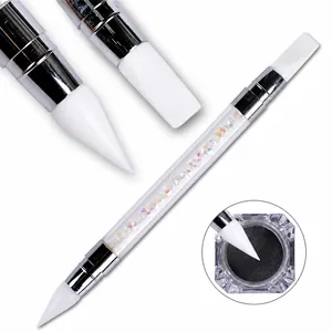 Professioneller Doppelendiger Nagelkunst Silikonstift Mit Strass Griff Silikon Modellierstift Für Nagelpuder DIY Werkzeuge