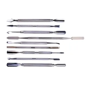 9-piece stainless steel nail tool set with dual ends and non-slip knurled handles
