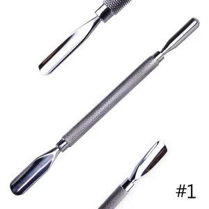 Stainless steel double-ended cuticle pusher with non-slip knurled handle for nail care
